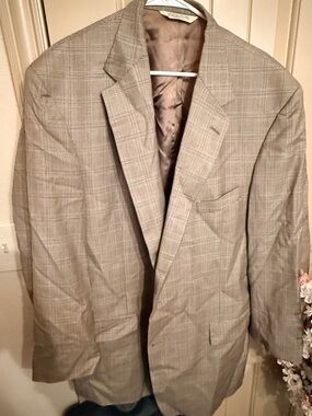Source Unknown Beige Plaid Sport Coat Blazer